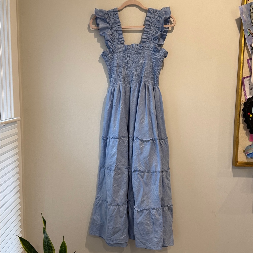 Hill House Light Blue Ellie Nap Dress with Ruffles and Glitter Print - Picture 6 of 11